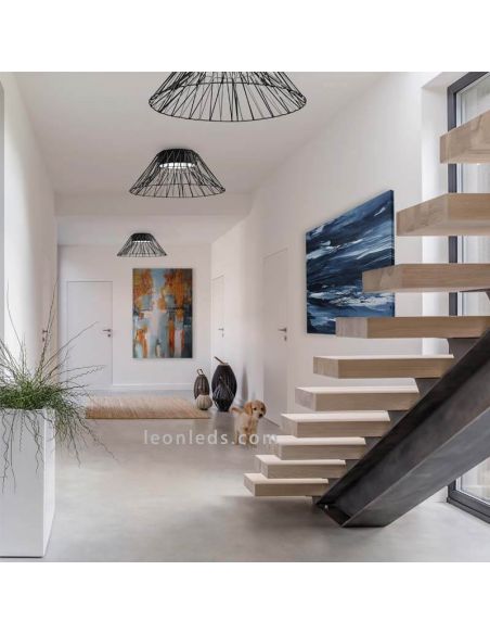 Plafón de techo Bimba 3xE27 metal y cuerda 80cm o 100cm | Leónleds