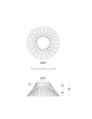 Plafonnier Bimba 3xE27 métal et corde 80cm dimensions | leonleds