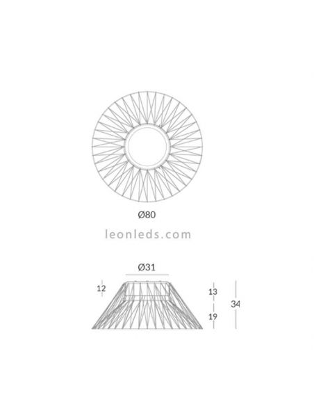 Plafón de techo Bimba 3xE27 metal y cuerda 80cm dimensiones| Leónleds