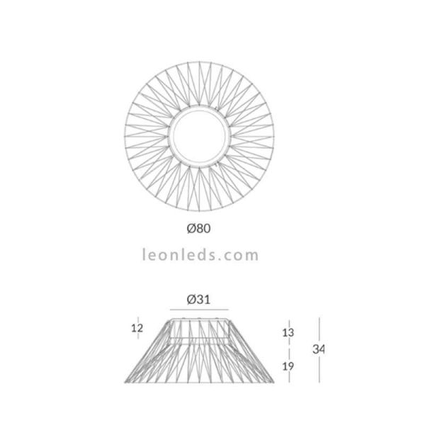 Plafón de techo Bimba 3xE27 metal y cuerda 80cm dimensiones| Leónleds