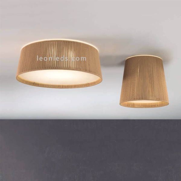 Plafón Drum 60Cm para techo con cuerda personalizable 3xE27 | LeónLeds Iluminación | lámpara de techo marrón para salón