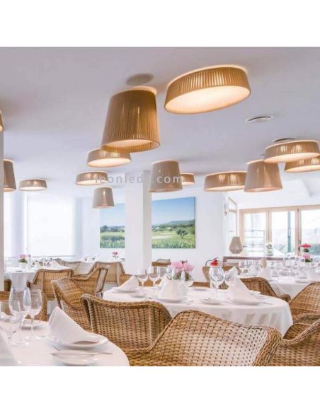 Plafón Drum 60Cm para techo con cuerda personalizable 3xE27 | LeónLeds Iluminación | lámpara de techo marrón para restaurante