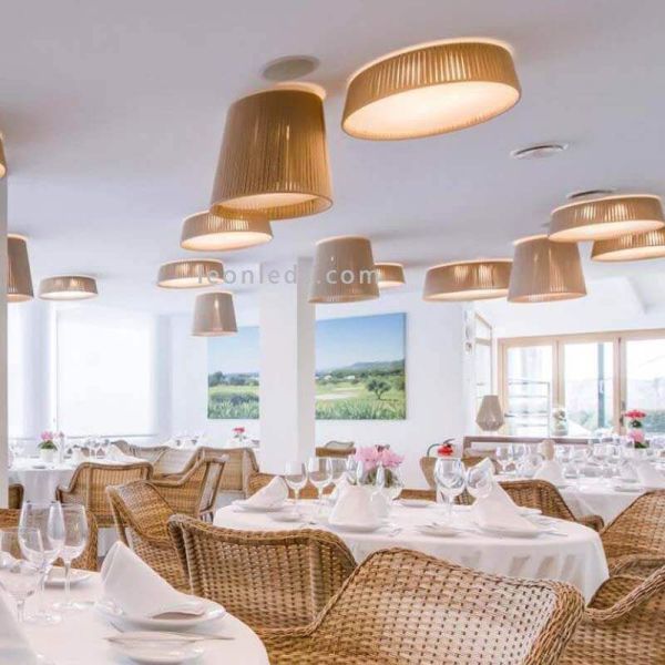Plafón Drum 60Cm para techo con cuerda personalizable 3xE27 | LeónLeds Iluminación | lámpara de techo marrón para restaurante