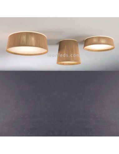 Luminária de teto Tambor 60Cm com corda personalizável 3xE27 | LeónIluminação Leds | luminária de teto marrom combinável