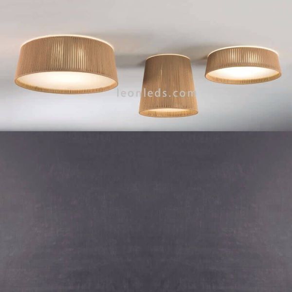 Plafón Drum 60Cm para techo con cuerda personalizable 3xE27 | LeónLeds Iluminación | lámpara de techo marrón combinable