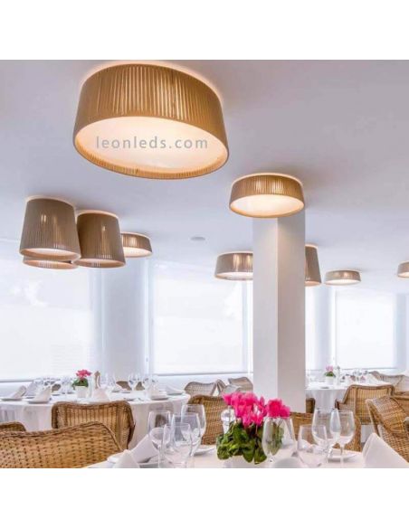Luminária de teto Tambor 60Cm com corda personalizável 3xE27 | LeónIluminação Leds | luminária de teto marrom para hotel