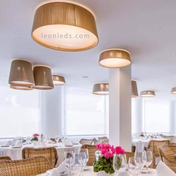 Plafonnier Drum 60Cm avec corde personnalisable 3xE27 | Éclairage LeónLeds | plafonnier marron pour hôtel