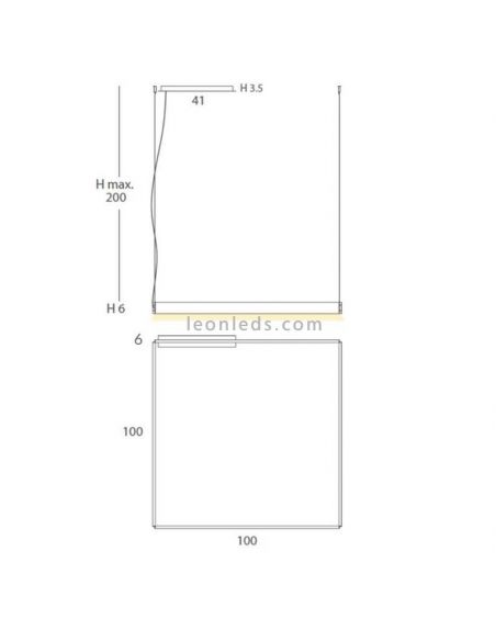 Luminária pendente quadrada minimalista de madeira Manolo | LeónIluminação Leds | medidas da luminária de teto