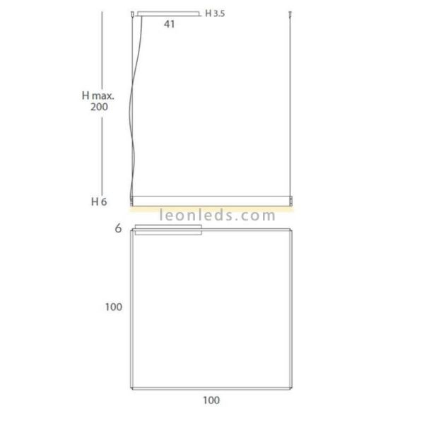 Luminária pendente quadrada minimalista de madeira Manolo | LeónIluminação Leds | medidas da luminária de teto