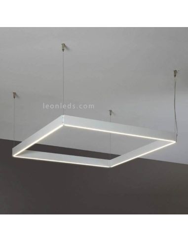 Lámpara cuadrada de madera en suspensión minimalista Manolo | LeónLeds Iluminación | Lámpara de techo blanca grande