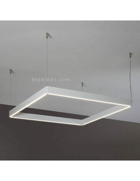 Lámpara cuadrada de madera en suspensión minimalista Manolo | LeónLeds Iluminación | Lámpara de techo blanca grande