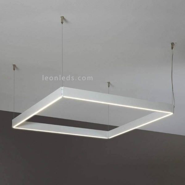 Lámpara cuadrada de madera en suspensión minimalista Manolo | LeónLeds Iluminación | Lámpara de techo blanca grande