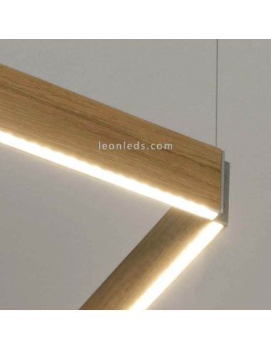 Lámpara cuadrada de madera en suspensión minimalista Manolo | LeónLeds Iluminación | Lámpara de techo de madera nogal