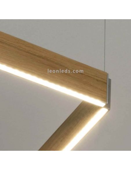 Lámpara cuadrada de madera en suspensión minimalista Manolo | LeónLeds Iluminación | Lámpara de techo de madera nogal