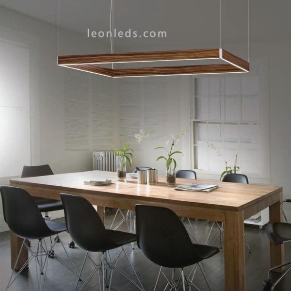 Lámpara cuadrada de madera en suspensión minimalista Manolo | LeónLeds Iluminación | Lámpara de techo de madera