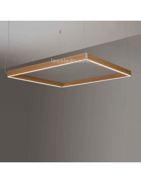 Luminária pendente quadrada minimalista de madeira Manolo | LeónIluminação Leds | candeeiro de tecto em madeira de carvalho