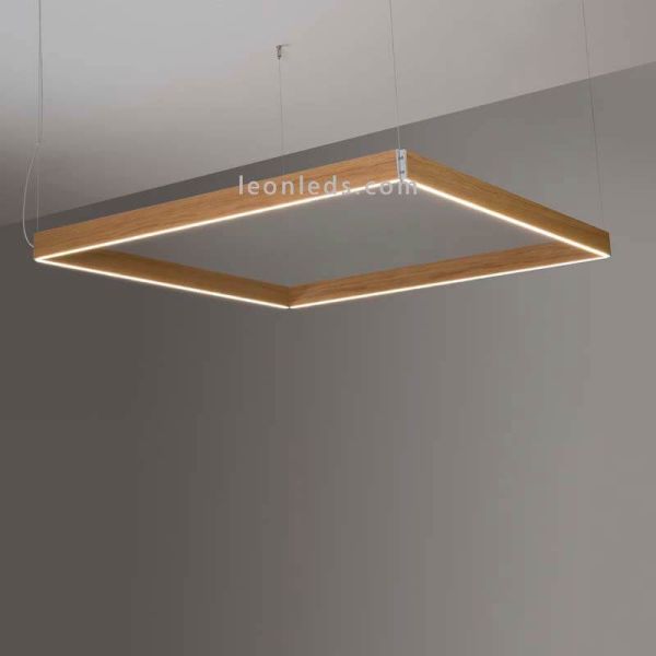 Lámpara cuadrada de madera en suspensión minimalista Manolo | LeónLeds Iluminación | Lámpara de techo de madera roble