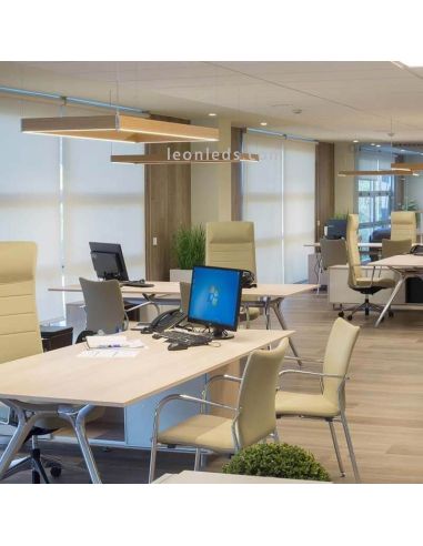 Lámpara cuadrada de madera en suspensión minimalista Manolo | LeónLeds Iluminación | Lámpara de techo marrón