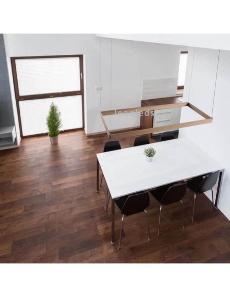 Lámpara LED rectangular en suspensión para techo de diseño Manolo | LeónLeds Iluminación | Lámpara de madera para comedor