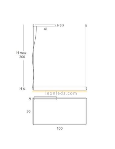Luminária pendente LED retangular para teto design Manolo | LeónIluminação Leds | medidas da lâmpada