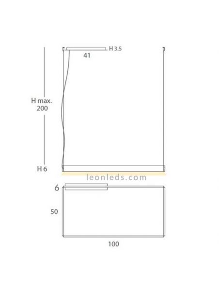 Suspension LED rectangulaire pour design de plafond Manolo | Éclairage LeónLeds | mesures de la lampe