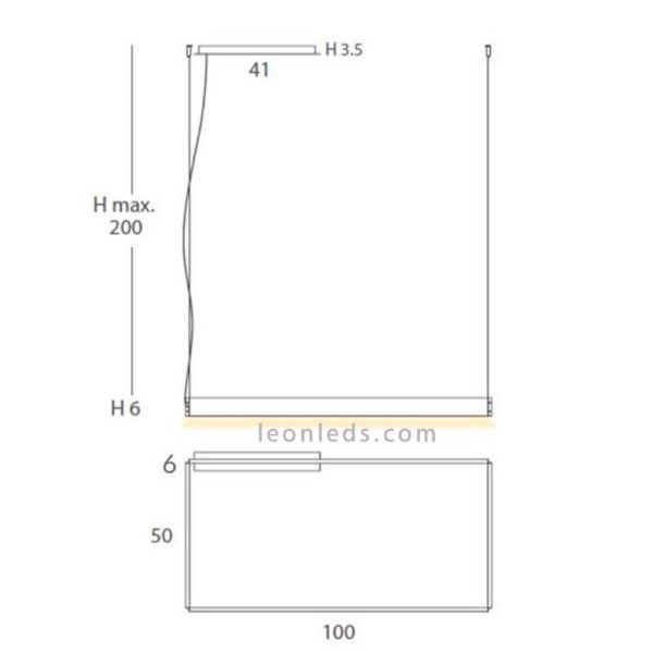 Luminária pendente LED retangular para teto design Manolo | LeónIluminação Leds | medidas da lâmpada