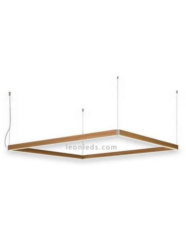 Lámpara LED rectangular en suspensión para techo de diseño Manolo | LeónLeds Iluminación | Lámpara de madera