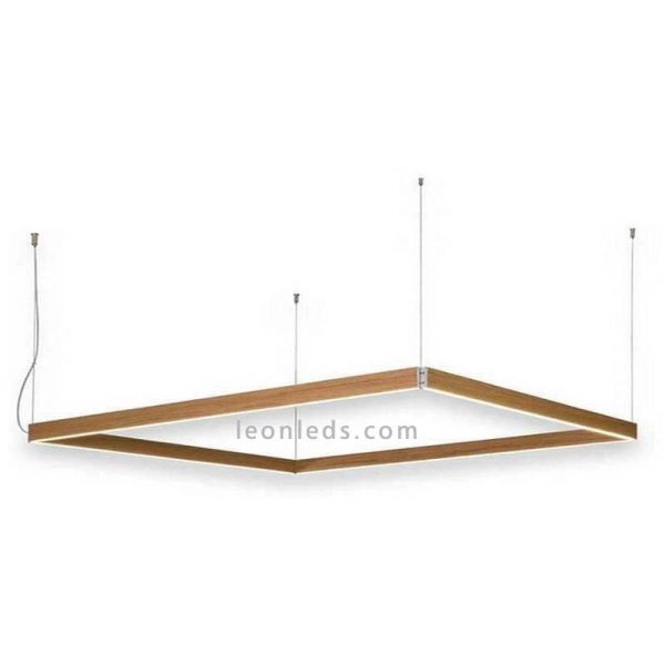 Lámpara LED rectangular en suspensión para techo de diseño Manolo | LeónLeds Iluminación | Lámpara de madera