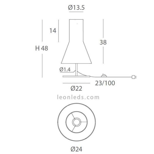 Lampe à poser personnalisable en métal et corde 1xE27 série Kora mesures marque Olé¡ By FM | Éclairage LeonLeds