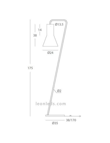 Lampadaire incliné personnalisable cordes ampoule 1xE27 série Kora dimensions marque Olé¡ By FM | Éclairage LeonLeds