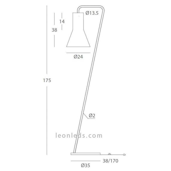 Lámpara de pie inclinada cuerdas personalizables bombilla 1xE27 serie Kora dimensiones marca Olé¡ By FM | LeonLeds Iluminación