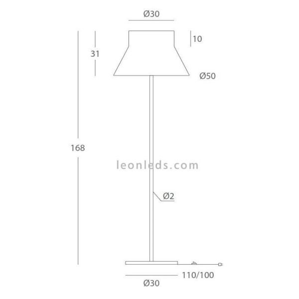 Lámpara de pie personalizable material metal y cuerda serie Kora dimensiones marca Olé¡ By FM | LeonLeds Iluminación