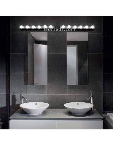 Hollywood Privé 'AP8 8xE14 Grande lumière de miroir de salle de bain | Éclairage LeónLeds | luminaire salle de bain chrome effet