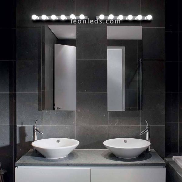 Hollywood Privé 'AP8 8xE14 Grande lumière de miroir de salle de bain | Éclairage LeónLeds | luminaire salle de bain chrome effet