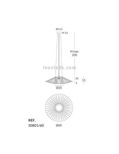 Dimensions plafonnier E27 Bimba corde et métal 60cm | leonleds