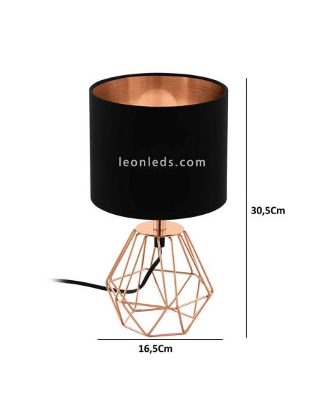 Candeeiro de mesa Carlton 2 | Dimensões da lâmpada de mesa de cabeceira de cobre vintage| Leon Iluminação LED