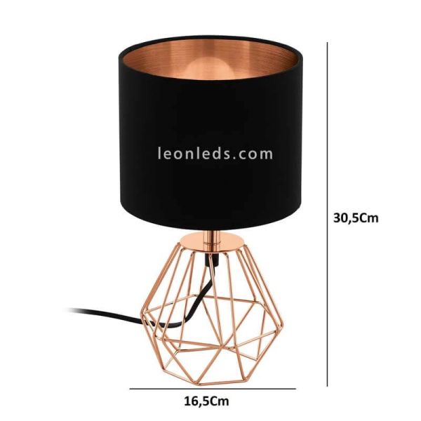 Lampe de table Carlton 2 | Dimensions de la lampe de chevet vintage en cuivre | Éclairage LeonLeds