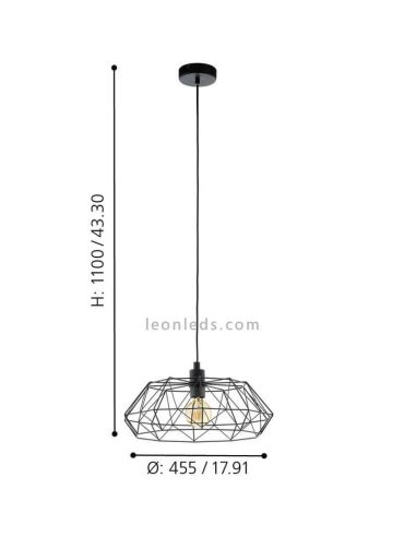 Plafonnier série Carlton 2 Noir Vintage 1XE27 dimensions marque Eglo Lighting | Éclairage LeonLeds