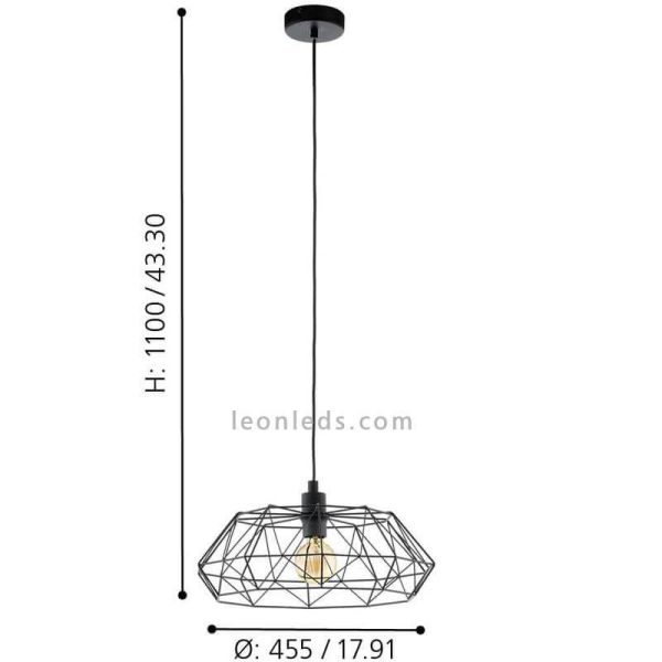Lámpara de Techo serie Carlton 2 Negra Vintage 1XE27 dimensiones marca Eglo Lighting | LeonLeds Iluminación