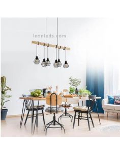 Lámpara de Techo de madera Townshend 5 Vintage 6XE27| Lámpara vintage de madera de Eglo Lighting | LeonLeds Iluminación 2
