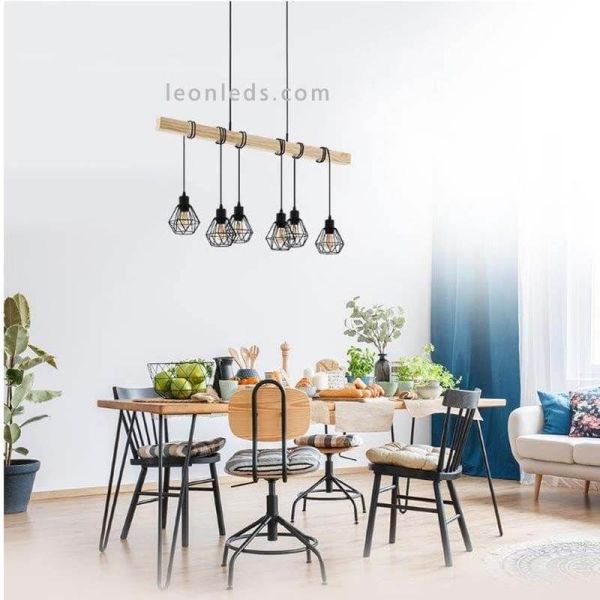 Lámpara de techo vintage de madera y acero Townshend 5 foto de ambiente Eglo Lighting | LeonLeds Iluminación
