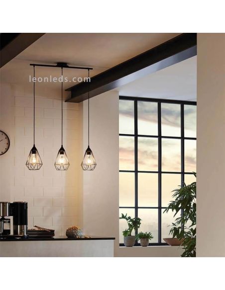 Lámpara colgante metálica vintage Tarbes 3XE27 Eglo Lighting | LeonLeds Iluminación