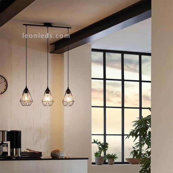 Lámpara colgante metálica vintage Tarbes 3XE27 Eglo Lighting | LeonLeds Iluminación