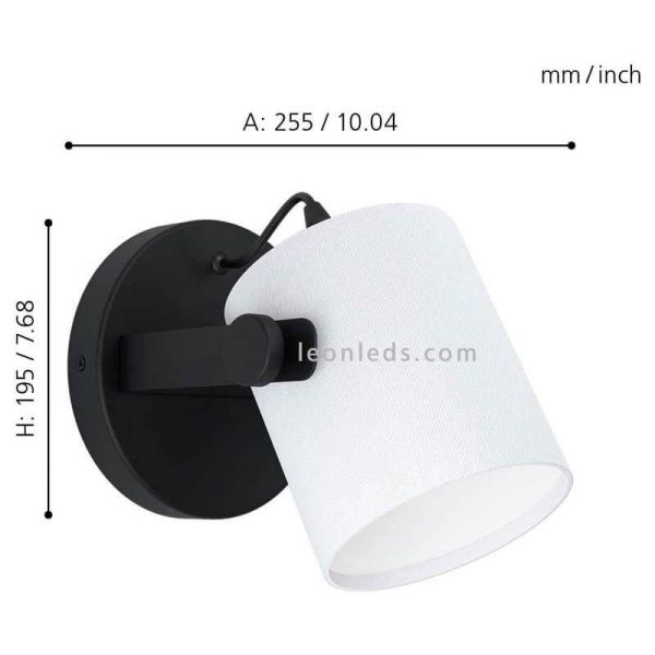 Aplique de pared Hornwood vintage blanco y negro dimensiones| Leónleds