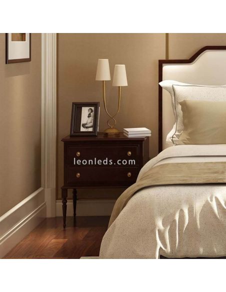 Lampe de Table Large Doré style Classique Paola 2XE14 ampoules Mantra | Éclairage Léonleds