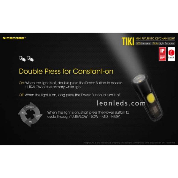 Lampe torche porte-clés LED rechargeable Mini Tiki Le 300 lumens 4 intensités | Éclairage Led Lion