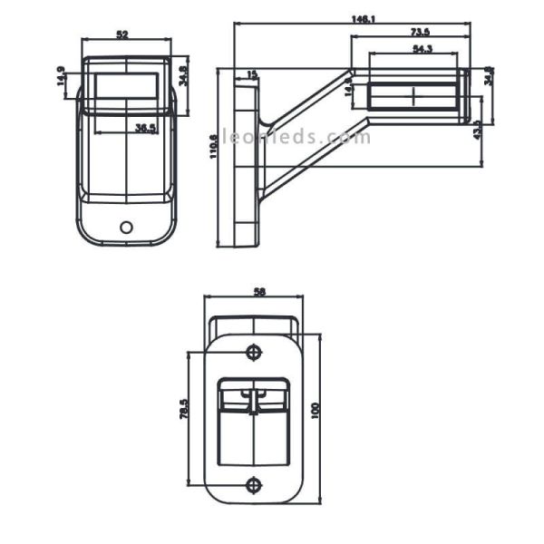 Dimensiones Cuerno LED neon con intermitente W168 categoria 5 1259 Was | LeonLeds