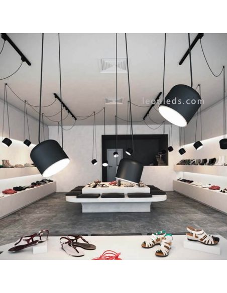 Suspension adressable GU10 en métal avec lumière Paco | Éclairage LeónLeds | plafonnier 6 spots noir magasin de chaussures