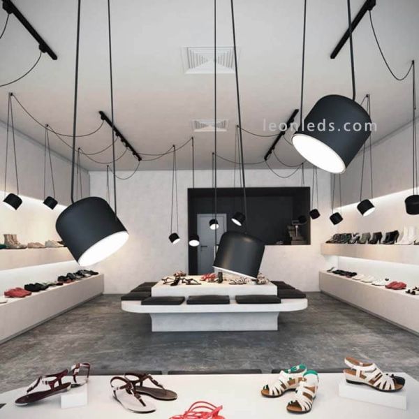 Suspension adressable GU10 en métal avec lumière Paco | Éclairage LeónLeds | plafonnier 6 spots noir magasin de chaussures