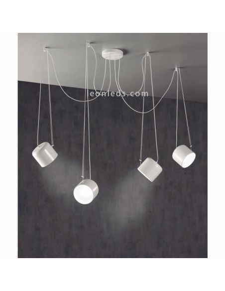 Luminária pendente endereçável de metal GU10 com luz Paco | LeónIluminação Leds | luminária de teto 4 holofotes brancos